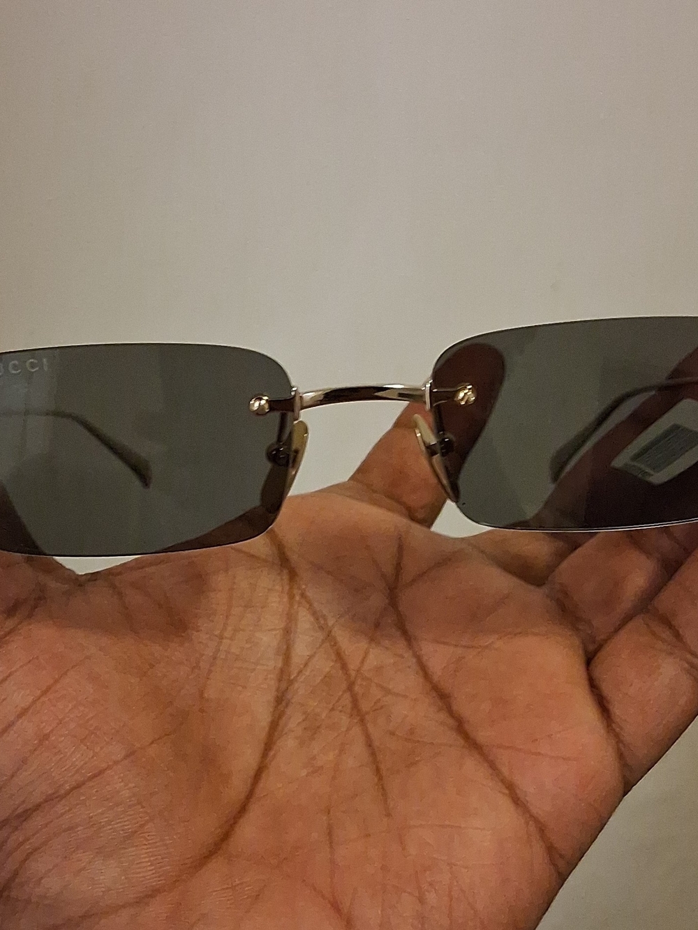 Gucci Rimless Sunglasses in Dark Gray and Gold